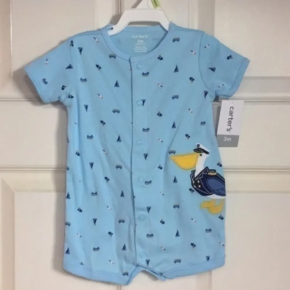 Carter’s Shorts Romper Size 3 Months Pelican Snap Up Short sleeve Pastel pelican